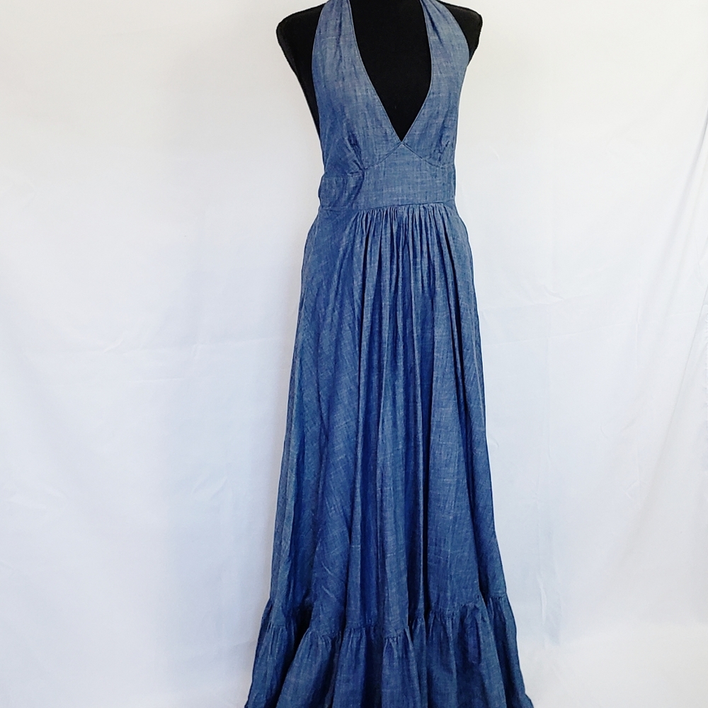 ZARA Basics Cotton Flounced Slip Maxi Dress S